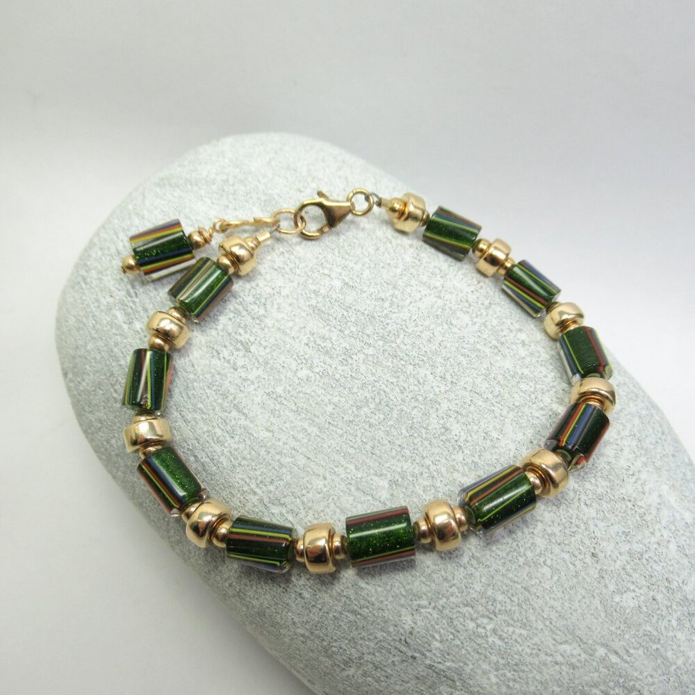 Cane glass and 14k gold filled bead bracelet